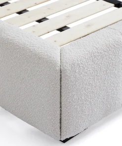 Alternative view of Cushy Boucle Fabric Bed - Contemporary Upholstered Platform Bed in Cream Boucle with Padded Headboard