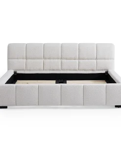 Cushy Boucle Fabric Bed - Contemporary Upholstered Platform Bed in Cream Boucle with Padded Headboard